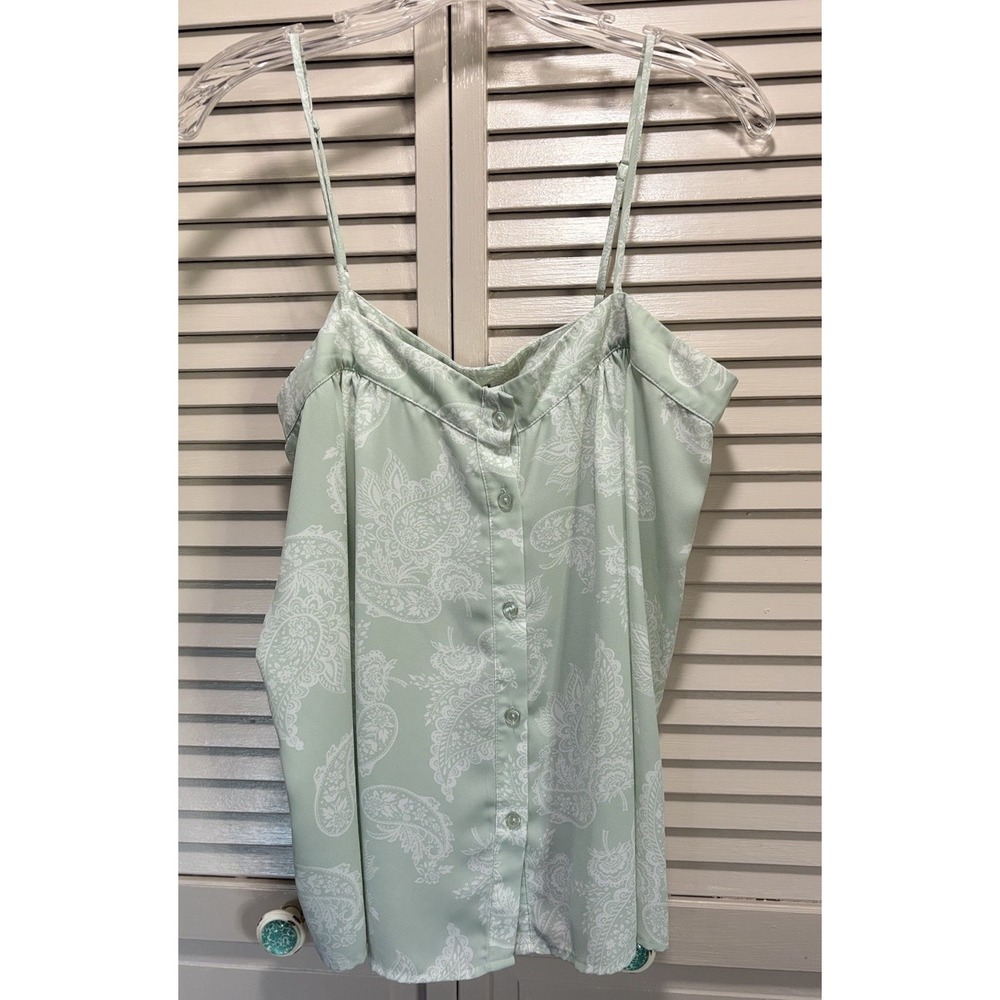 Charlotte Russe Mint Green/White Floral Button Up Adj Straps Blouse Size L‎